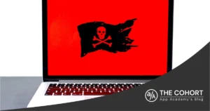 laptop screen with a pirate flag on it