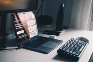 laptop with keyboard and mouse