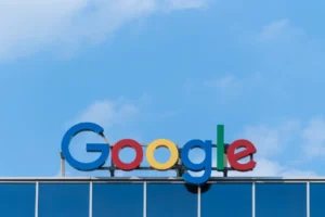 the Google logo over a building