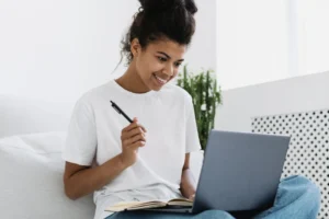 woman working on a laptop