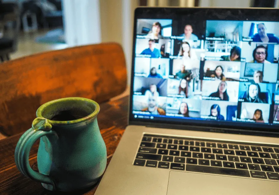 zoom meeting with coffee mug